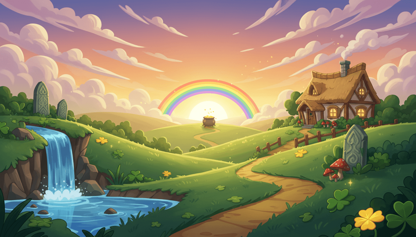 Pot of gold under rainbow riches